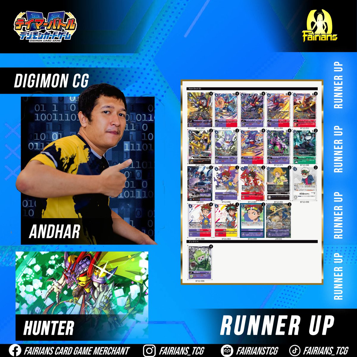 DigimonTCG_ID's tweet image. LGS/TO : Fairians
Event : Tamer Battle
City : Semarang
Date : 04/10/2025
Participant : 8 Tamers
Champion : Erlangga
Deck : Bagra Army
@digimonmeta
#デジモン #デジカ #デジモンカードゲーム #デジモンカード #Digimon
#Digimonmeta #dtcg
#digimoncardgame #DigimonTCGIndonesia