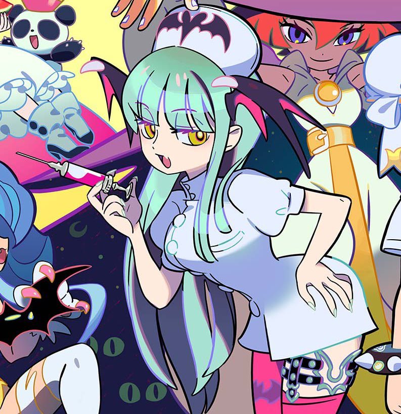 dailymorrigan's tweet image. official nurse morrigan art by take oekaki