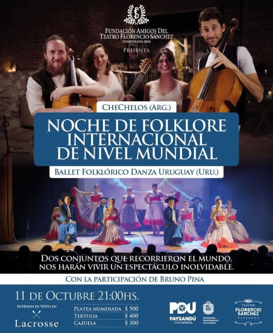 rd_Beneventano's tweet photo. La Fundación Amigos del #TEATROFLORENCIOSÁNCHEZ, Presenta: Noche de #Folklore Internacional de Nivel Mundial, #CheChelos y el #BalletFolklóricoDanzaUruguay se presentarán en el Teatro Florencio Sánchez 11/10 🕘 21:00 Hs. con participación de #BrunoPina.
#NochedeFolklore https://t.co/fvJE6jhikM