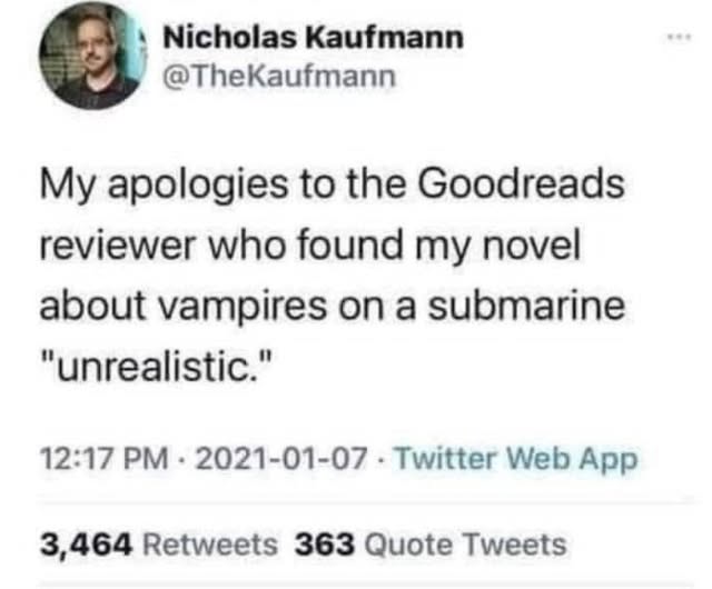 🤣🤣🤣🤦‍♀️🤦‍♀️🤦‍♀️
I had a reviewed knock off stars because the publisher left blank pages at the end of the chapters, which made her feel like she was missing something.

What's your favorite bad review?