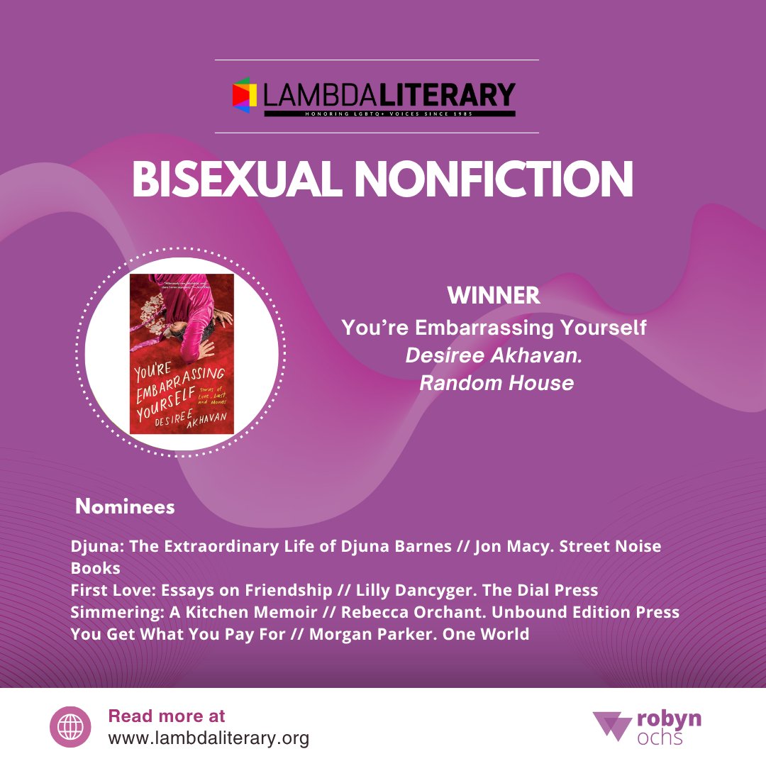 robynochs's tweet image. The 2025 Lammy Awards (Lambda Literary Awards) results are officially in! 🎉

Read the full list of nominees and winners at LambdaLiterary.org.

#2025Lammys #LambdaLiterary #LGBTQBooks #LiteraryAwards #Bisexual