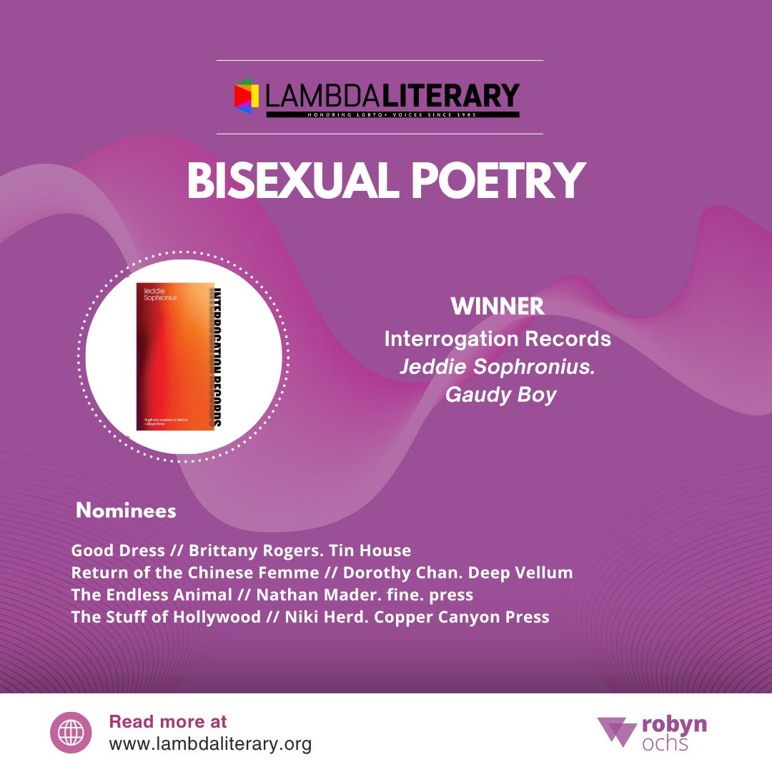 robynochs's tweet image. The 2025 Lammy Awards (Lambda Literary Awards) results are officially in! 🎉

Read the full list of nominees and winners at LambdaLiterary.org.

#2025Lammys #LambdaLiterary #LGBTQBooks #LiteraryAwards #Bisexual