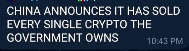 hightvmeta's tweet image. 🚨BREAKING NEWS: CHINA SOLD ALL ITS CRYPTOCURRENCY AND THE STOCK MARKET IS NEXT‼️