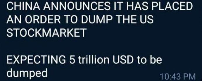 hightvmeta's tweet image. 🚨BREAKING NEWS: CHINA SOLD ALL ITS CRYPTOCURRENCY AND THE STOCK MARKET IS NEXT‼️