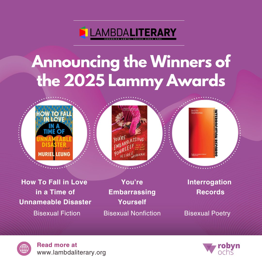 robynochs's tweet image. The 2025 Lammy Awards (Lambda Literary Awards) results are officially in! 🎉

Read the full list of nominees and winners at LambdaLiterary.org.

#2025Lammys #LambdaLiterary #LGBTQBooks #LiteraryAwards #Bisexual