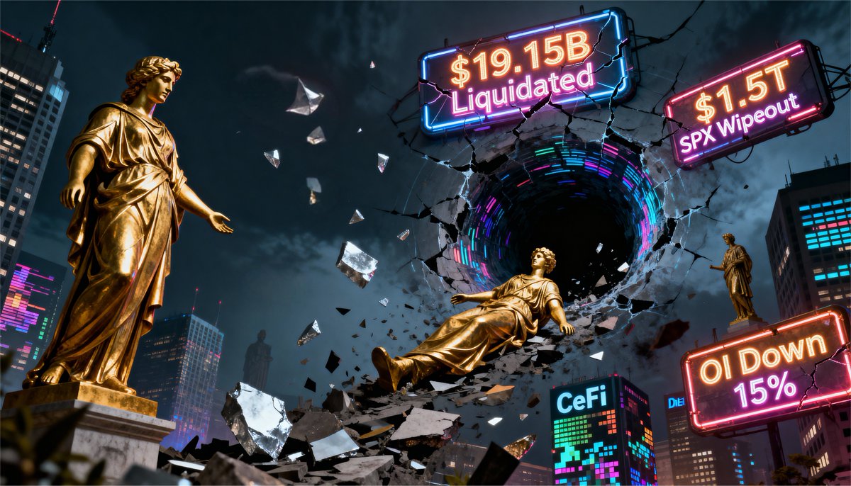 Market Mayhem Recap:   

SPX shed ~$1.5T in cap in the past 24H.   

Crypto: $19.15B liquidated in 24h  
- Longs crushed ($16.9B)  
- Shorts $2.45B.   

OI dropped 15% to $187B from $220B.

Deleveraging done?  #Crypto #SPX #Markets