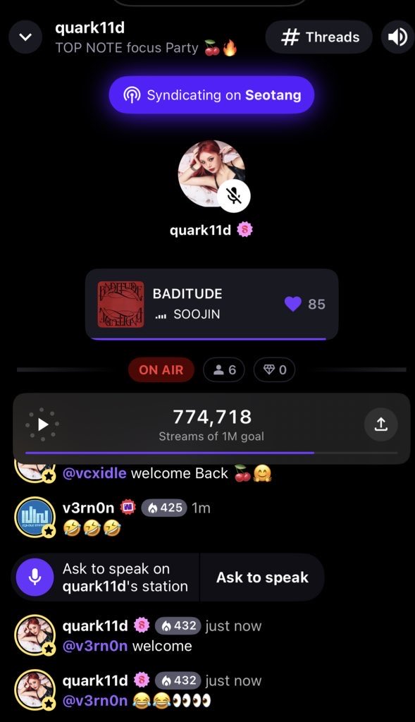 quark11d's tweet photo. Stream Party Top Note focused, lets stream hard Seotang’s let’s show love to Soojin and Reina for this amazing collaboration 😍😍😍
https://t.co/NRNXFRAbQV
#수진 #SOOJIN
#TOP_NOTE https://t.co/LesXsfhOCu