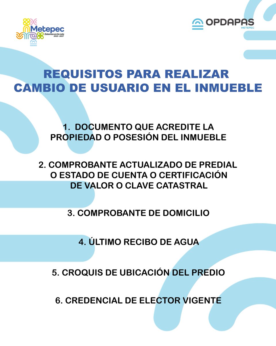 Antes de realizar tu trámite, checa los requisitos.
#EstamosEnLaRuta
<a href="/FerFlores_Emp/">Fernando Flores Fernández</a> <a href="/MetepecGobierno/">Ayuntamiento de Metepec</a>