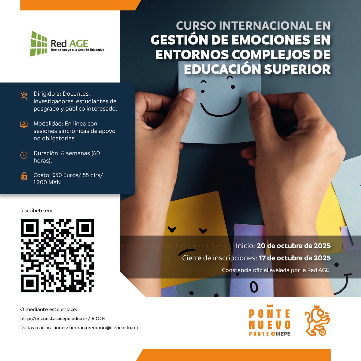 iiiepe's tweet photo. 🌍✨ La gestión de las emociones es clave en la Educación Superior.
📚Curso Internacional: Gestión de Emociones en Entornos Complejos
🗓Inicio: 20 oct. 2025
💻En línea | 6 semanas
🔗Inscríbete: https://t.co/uPESow26e5
#GestiónDeEmociones #EducaciónSuperior #IIIEPE #RedAGE https://t.co/GZY1Y9ubB2
