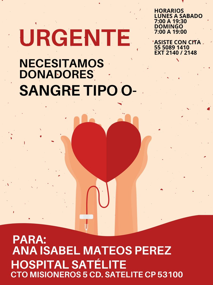 lopezdoriga's tweet photo. #URGENTE

Piden donadores de sangre para la bebé Ana Isabel Mateos Pérez, en el Hospital Satélite.

Favor de contactar al 555 089 1410 ext. 2140 y 2148. https://t.co/nRn19cQN9I