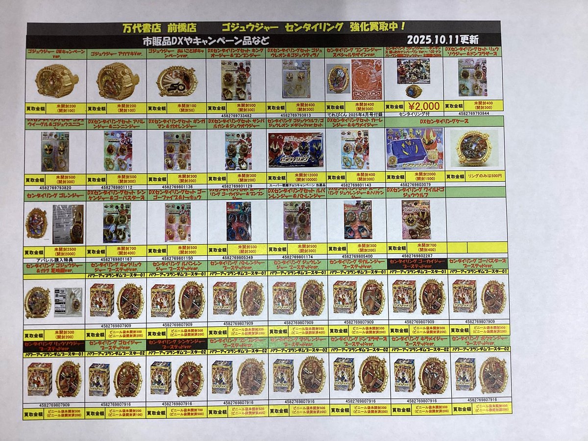 ゴジュウジャーのセンタイリング買取価格更新しました。今ゴジュウ