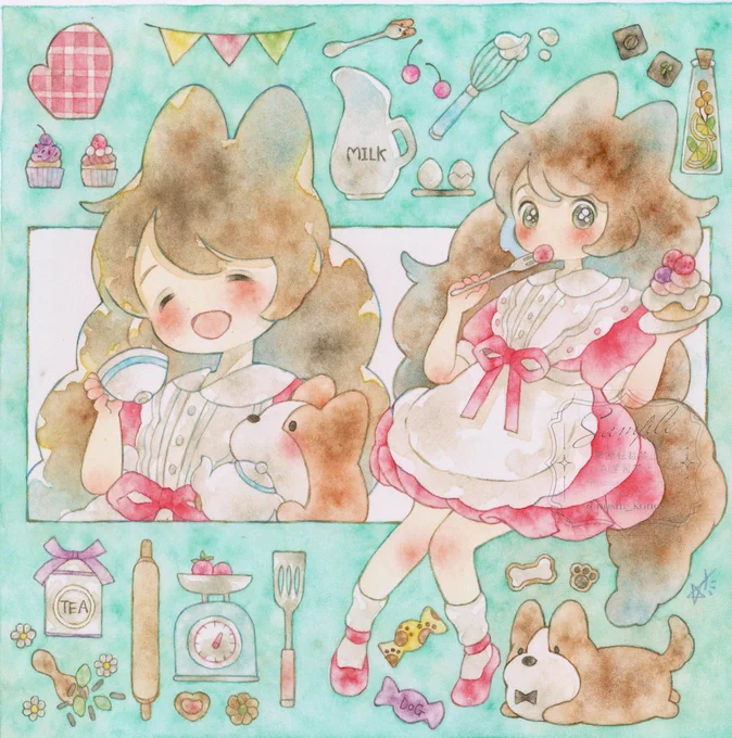 #日常原画収穫祭2025 透明水彩で動物とけもみみの女の子を中心にふわふわな雰囲気の作品を描いています。 好きに響いて頂けたら嬉しいです
