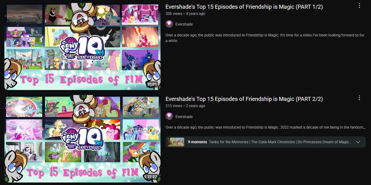Since it is the MLP Anniversary, I'll once again plug my Top 15 Favorite episodes videos where I talk about my favorite parts of the series! Go check them out when you have the chance! 🌟 #mylittlepony 

youtu.be/g6G6nvWJky4?si…

youtu.be/RGJTpovL6Ek?si…