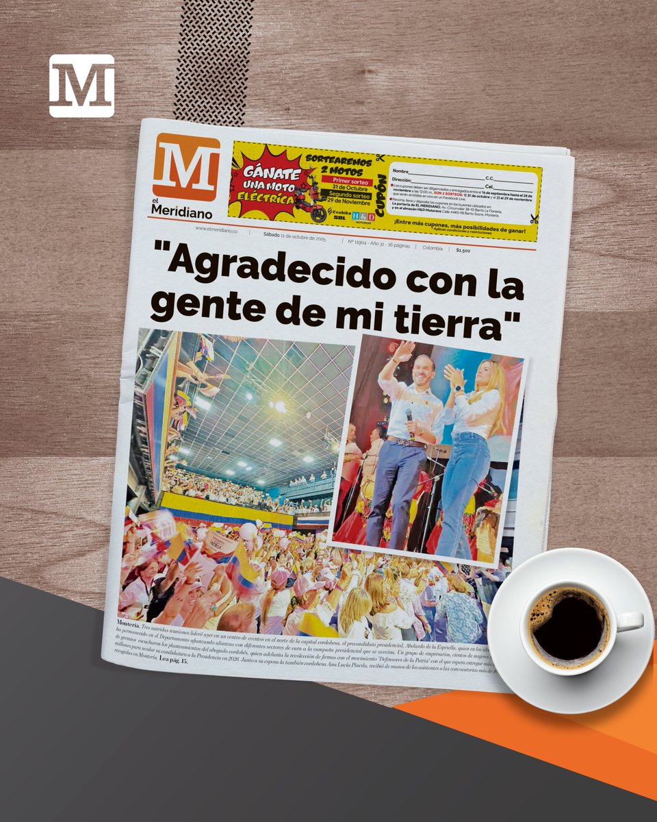 🌞!Feliz Sábado! ☕️

#PrimeraPágina y #ContraPortada para hoy en Córdoba.   

#ElMeridianoTeUbica 🗞️
#LaVerdadSinAfán  🗞️

<a href="/FiscaliaCol/">Fiscalía Colombia</a> <a href="/PoliciaDECOR/">Departamento de Policía Córdoba</a> <a href="/DELAESPRIELLAE/">DE LA ESPRIELLA STYLE</a>