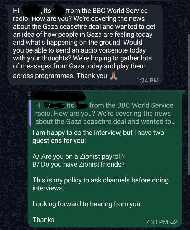 AbubakerAbedW's tweet image. A Palestinian woman from Gaza was asked to do an interview with the BBC today who once asked her about her support for Hamas.
She replied with her own questions this time. Power to her!