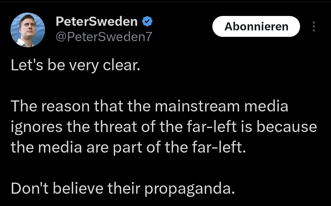 "Der Grund, warum die Mainstream-Medien die Bedrohung durch Linksextremismus ignorieren ist, weil sie Teil des Linksextremismus sind..."
Hat er einen Punkt?