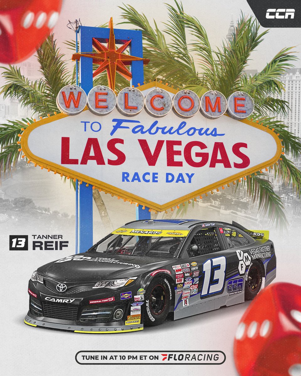 It's Raceday at the Bullring at Las Vegas Motor Speedway! 🎰🏁 

Tune in at 10 PM ET / 7 PM PT to see Tanner Reif try to take the checkered flag in the city of lights!

#arcamenards #arcamenardsseries #arcaracing #arcaseries #tannerreif #centralcoastracing #lasvegasmotorspeedway