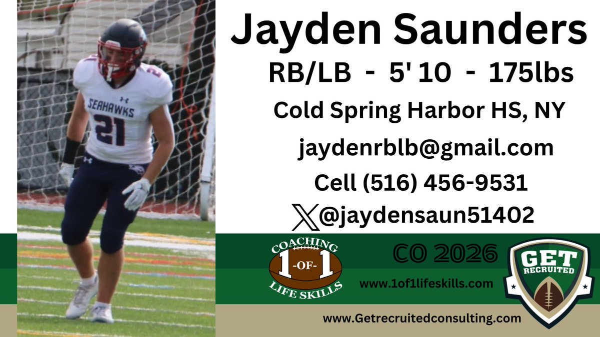Get__Recruited's tweet image. Jayden Saunders - CO 2026 - RB/LB - 5&apos;10, 175lbs - 3.2 GPA - Tough, athletic, &amp;amp; physical. Cold Spring Harbor HS, NY - Player profile:  app.productiverecruit.com/profile/jayden…… 
@jaydensaun51402 @1of1lifeskills @cnu_football @Rowan_Football @SeaGullFootball @TCNJfootball @WPUFootball