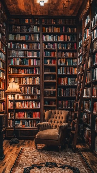 TheWorldGuild's tweet image. At some point in my life, I hope to have so many books I have to climb a ladder to get one. 😊