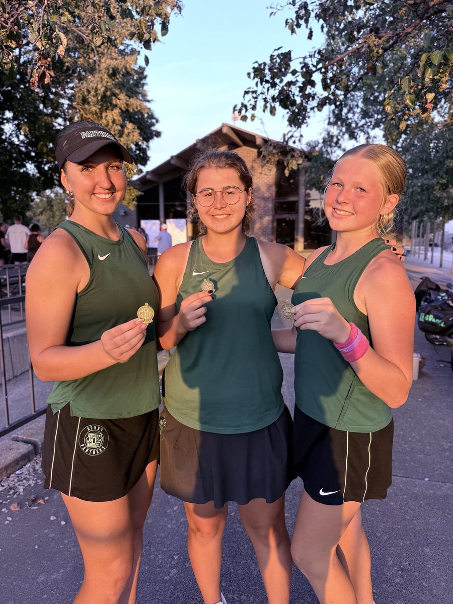 Congrats to ELLA BOLINE, KARLIE DEMEL, and KATIE BREHM on qualifying for 6A STATE TENNIS!!! 
All of the girls battled hard today in a tough regional!
<a href="/DHS_Panthers/">Derby High School - Derby Public Schools</a> <a href="/DerbyAD/">Derby High School AD</a>