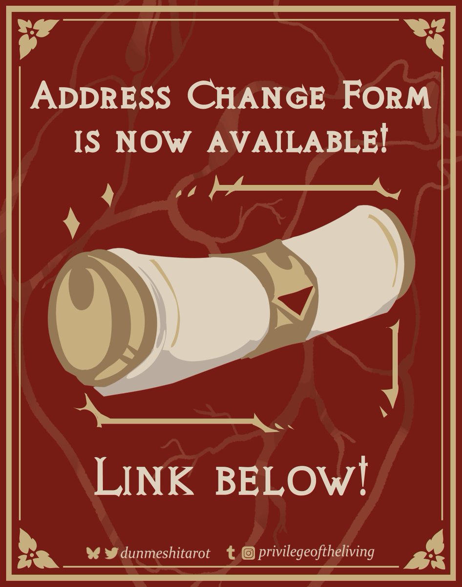 Adventurers! If you reside in a new castle since you ordered your treasures and need to update your address, now is the time! Make sure to fill out the form below with your new address. 

This form will be available until Oct 17th ✉️

forms.gle/3JUxwhpHAKm9B6…