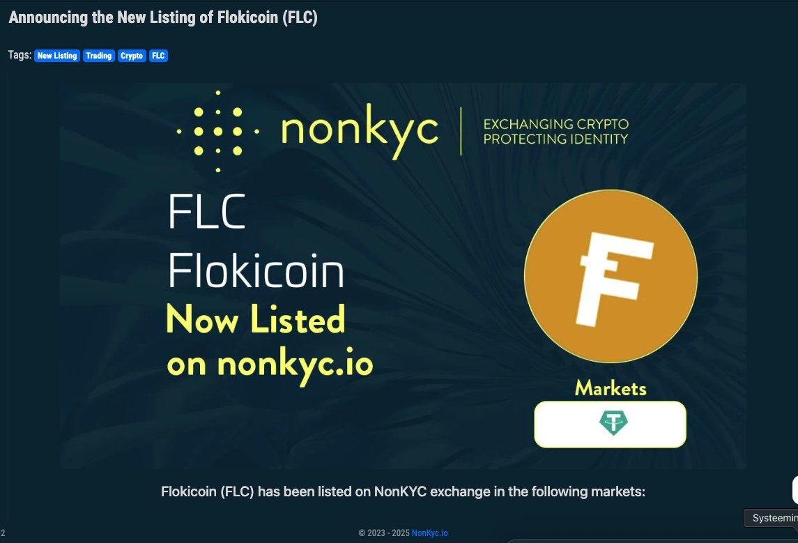 🚨 New Listing Alert 🚨
FlokiCoin #FLC $FLC is now live on NonKyc.io Exchange!
💸 Deposit, Withdraw &amp; Trading are OPEN!

Pair: 👉 nonkyc.io/market/FLC_USDT
Pool: 👉 nonkyc.io/pool/FLC_USDT

❗ Minimum Deposit: 1,250 FLC ❗

🔍 Proof of Reserve: 👉