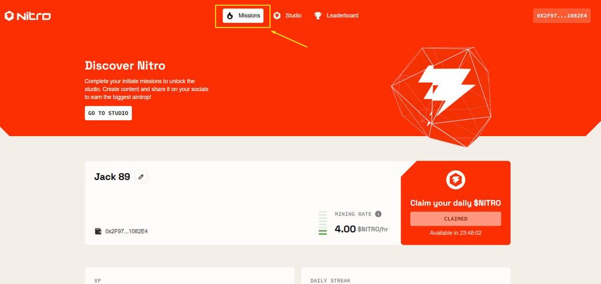 LeeJack_89's tweet image. 💥#Nitrograph The economic layer for AI Agents. 
💥Supported by Google.
✅ Nitrograph Testnet Tasks Are Now Available NOW.

✅ Registration link:  community.nitrograph.com 

✅Referral code: X5EVQLGG
✅ connect: EVM wallet ( metamask, okx ...)

✅ claim your daily XP $NITRO: 24h…