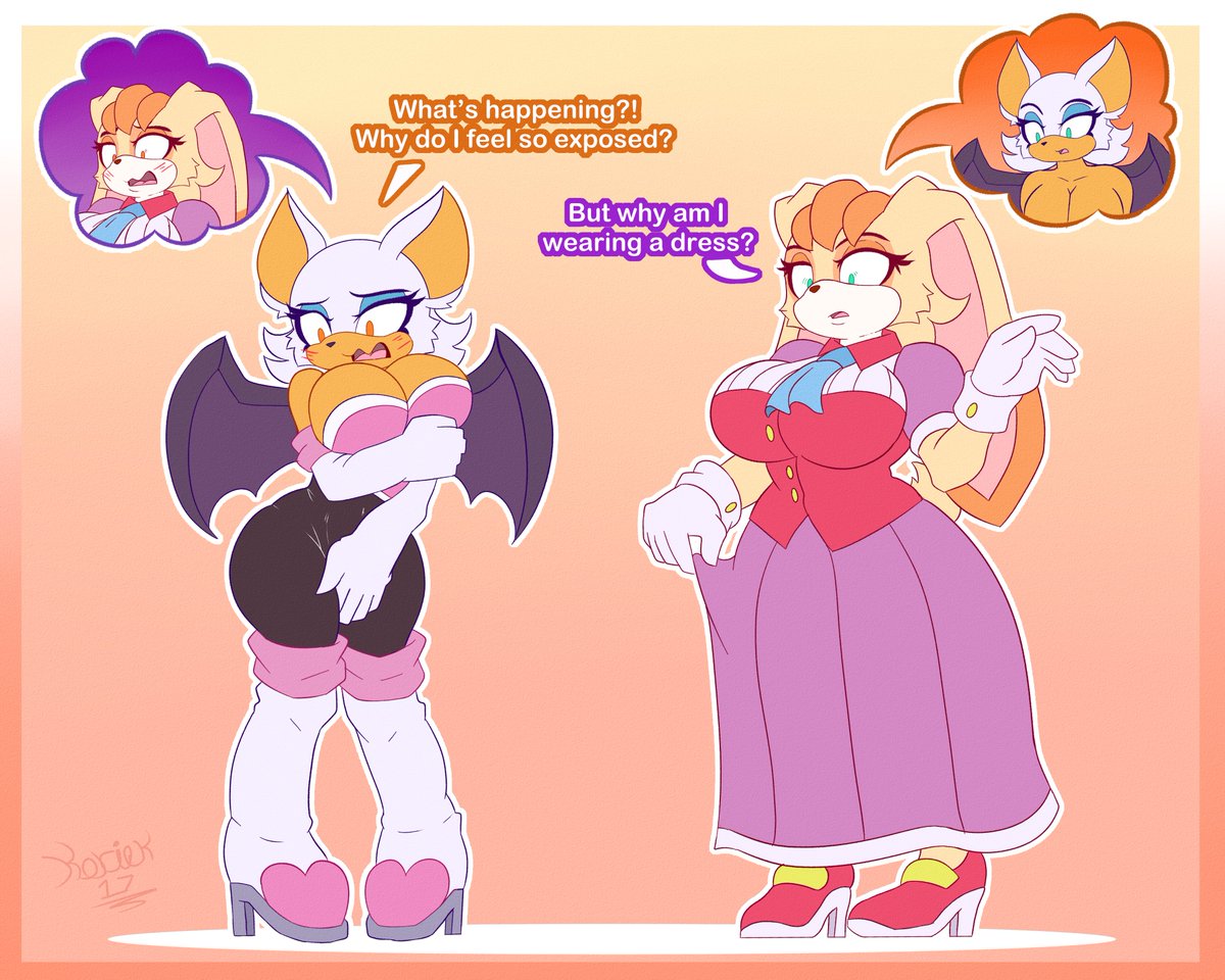 korick17's tweet image. Looks like Rouge and Vanilla got their outfits mixed up!
Comm for @Pixelpony6 
#BodySwap #TFEveryday #Sonic #vanillatherabbit #RougeTheBat