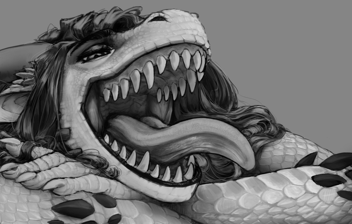 Finished up the b&amp;w portion of this commish, time for color! 😛🐲🦷
