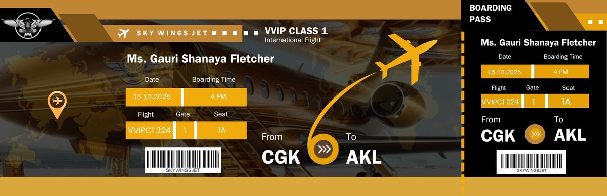 SKY WINGS JET (@skywingsjet) on Twitter photo ใ
คใ
ค
๐
๐๐๐๐๐ ๐๐๐๐๐๐
โโโโโโโโโโโ
๐ฅ Ms. Gauri Shanaya Fletcher <a href="/senjhaning/">๐auri ๐hanaya ๐
letcher</a>
โ๏ธ VVIP CLASS 1
๐ซ Jakarta (CGK) โ๏ธ New Zealand (AKL)
๐ Wednesday, 15 October 2025
โฐ 4 PM - 6 PM
๐ฝ Mideast F&B
โโโโโโโโโโโ
ใ
ค ใ
คใ
ค
๐
๐๐๐๐๐ ๐๐๐๐๐๐
โโโโโโโโโโโ
๐ฅ Ms. Gauri Shanaya Fletcher <a href="/senjhaning/">๐auri ๐hanaya ๐
letcher</a>
โ๏ธ VVIP CLASS 1
๐ซ Jakarta (CGK) โ๏ธ New Zealand (AKL)
๐ Wednesday, 15 October 2025
โฐ 4 PM - 6 PM
๐ฝ Mideast F&B
โโโโโโโโโโโ
ใ
ค