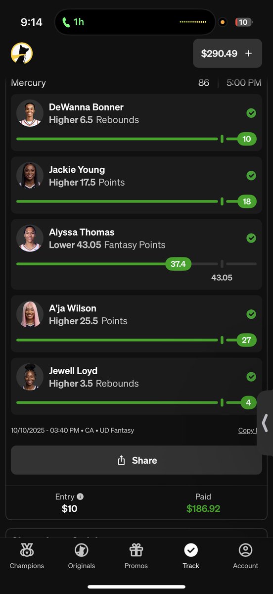 jnbravo_'s tweet photo. @UDSupport the payouts are wrong on today’s game for WNBA. Slip 1 $25 with 3.29x multiplier is not $52. Slip 2 $10 with 25.49x multiplier is not $186. Please correct Payouts https://t.co/Y3TwkoO1D8