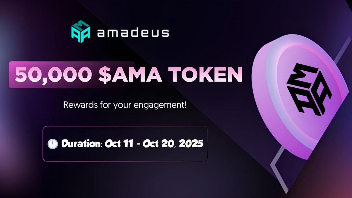 Amadeus Protocol (@amadeusprotocol) on Twitter photo 🏆 50,000 $AMA #GIVEAWAY
Time for an #airdrop for our early supporters!
🎁 Prize Pool: 50k $AMA
💰 Top 100 = 200 $AMA each
✨ Top 30 referral = 30k $AMA total
Join:
1️⃣ Follow <a href="/amadeusprotocol/">Amadeus Protocol</a>
2️⃣ Like, RT + tag 3 friends
3️⃣ Complete: t.me/AmadeusAirdrop…
Equal chances, 🏆 50,000 $AMA #GIVEAWAY
Time for an #airdrop for our early supporters!
🎁 Prize Pool: 50k $AMA
💰 Top 100 = 200 $AMA each
✨ Top 30 referral = 30k $AMA total
Join:
1️⃣ Follow <a href="/amadeusprotocol/">Amadeus Protocol</a>
2️⃣ Like, RT + tag 3 friends
3️⃣ Complete: t.me/AmadeusAirdrop…
Equal chances,