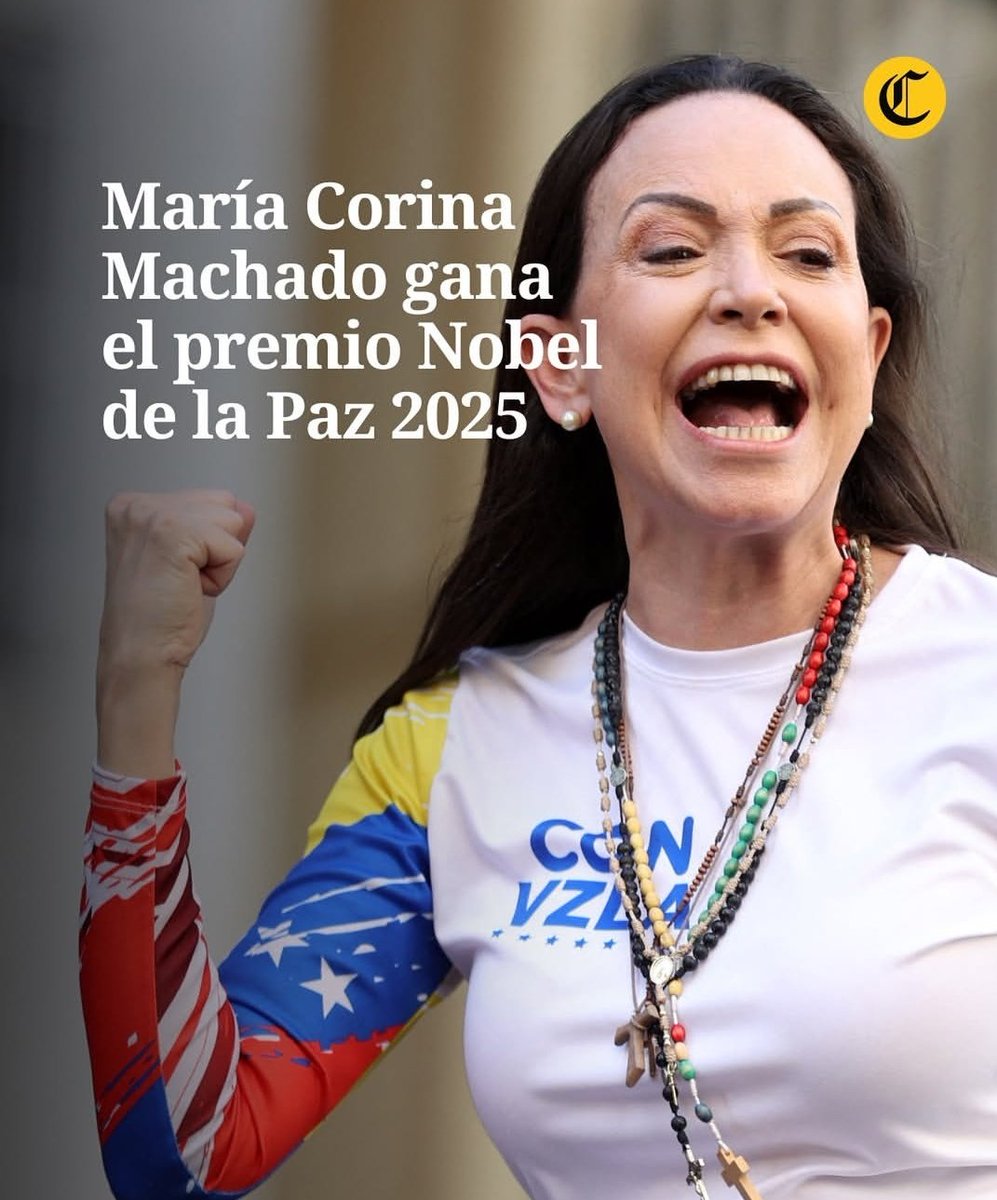 Felicitaciones a la líder de la unidad <a href="/MariaCorinaYA/">María Corina Machado</a> por haber sido elegida para el premio Nobel de la Paz, un logro por tantos años luchando por la libertad y la Democracia de Venezuela.
