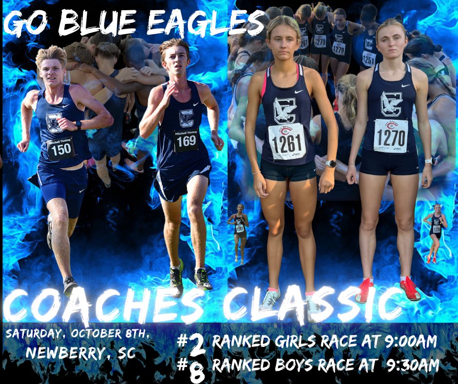 The Blue Eagle XC program is soaring in the Carolinas! At the Great American XC Festival in Cary, NC, Ella Nighbor ran a blazing 17:32 5K, the fastest time ever recorded by a South Carolina girl, earning 20th place among the nation’s best. The girls’ team surged to 2nd in the