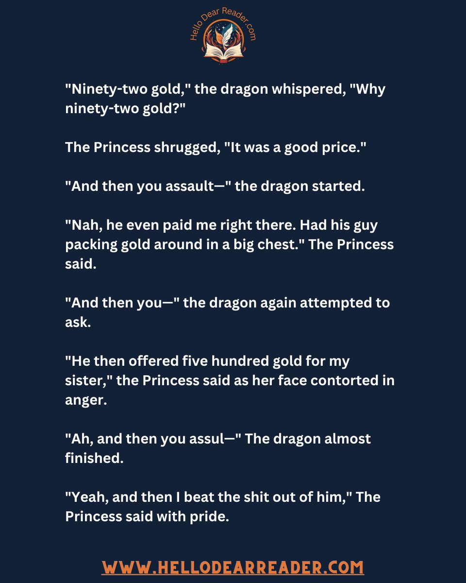 jason_delph's tweet image. Princess &amp;amp; the Dragon Therapist: Fair Price [154]
Read them all here:
rfr.bz/tfc09bc
#CozyFantasy #HelloDearReader #NanoFiction #MicroFiction #BookLovers #FantasyReads