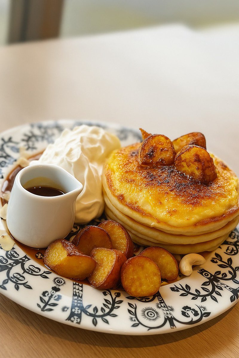 - ̗̀📣本日より「さつまいものパンケーキ」を発売致します🍠
パンケーキになめらかなさつまいもクリームをたっぷり🤤
仕上げにグラニュー糖をふりかけ、表面を香ばしく炙りました🍮🍠
さらにキャラメリゼしたさつまいもを添えて、
秋の甘さをぎゅっと詰め込んだ一皿です☕️🍂
      🤎数量限定 1500円🤎