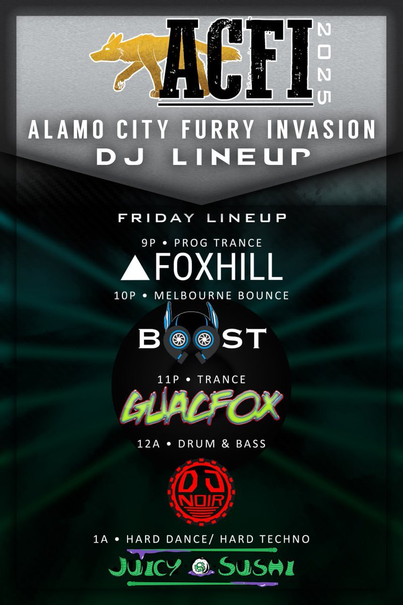 Alamo City Furry Invasion (@furryinvasion) on Twitter photo Let's start the weekend off right! The Friday Night Dance starts at 9:00 pm in the Main Stage (Veramendi F). Let's start the weekend off right! The Friday Night Dance starts at 9:00 pm in the Main Stage (Veramendi F).