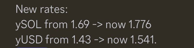 During the largest crypto liquidation event in recent history, yUSD and ySOL pools captured dislocations in spot and perp prices due to cascading liquidations. 
A 5-7% gain was achieved within a few hours. 

New rates for ySOL/SOL and yUSD/USDC below: