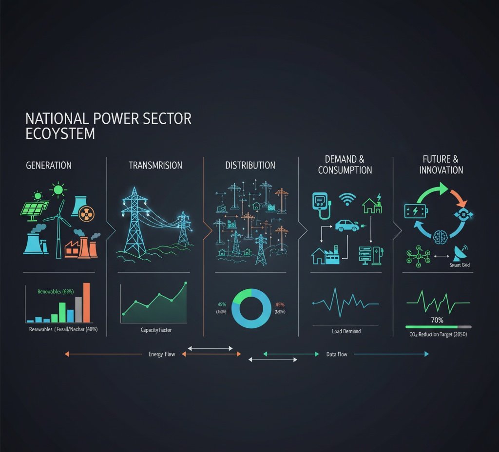 INDIAN POWER SECTOR - COMPLETE INVESTMENT UNIVERSE FLOWCHART

POWER GENERATION ⚡

THERMAL POWER(Base Load - 24/7 Supply)
├──NTPC
├──Tata Power
├──Adani Power
├──Reliance Power
├──JSW Energy
└──NLC India

RENEWABLE ENERGY (Clean Energy - Growth Driver)