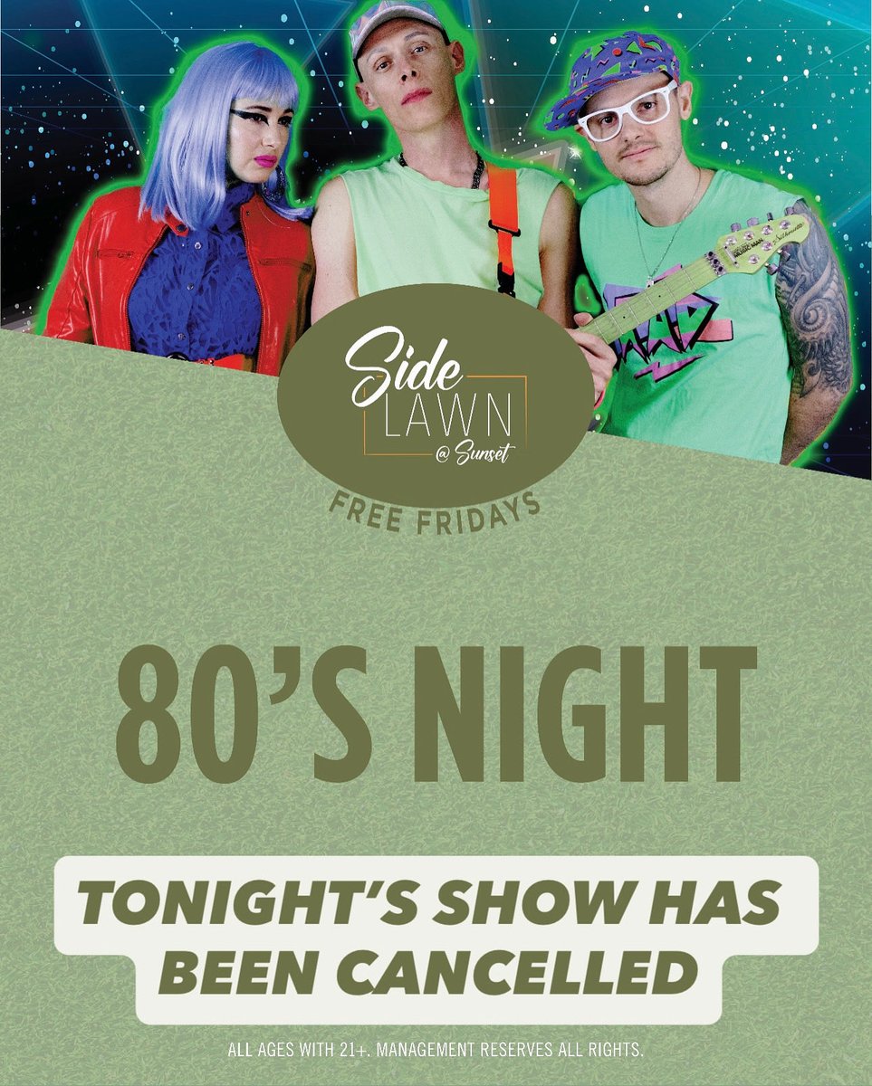 🚨ANNOUNCEMENT🚨 Due to weather conditions, tonight’s show on the Side Lawn has been cancelled. 

We appreciate your understanding and hope to see you soon.