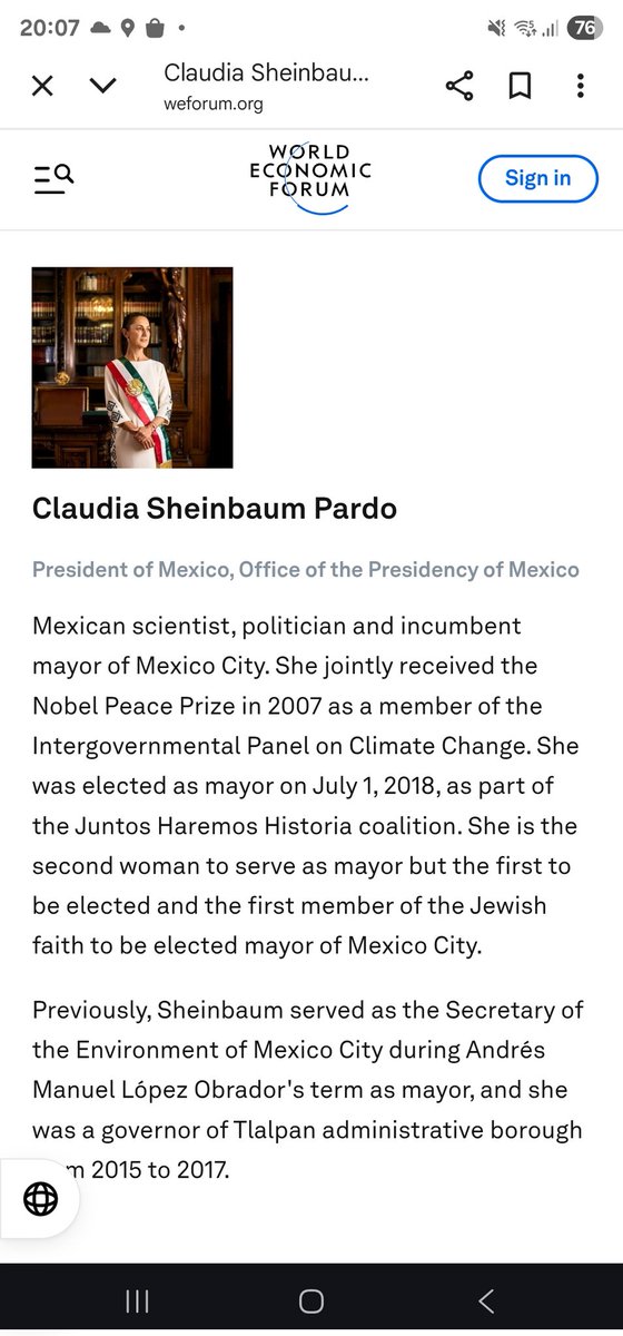 ledzedev's tweet photo. @luzelenachavez8 @MariaCorinaYA Uy seguro muere de la envidia!! Como me imagino que no entiendes inglés, ahí básicamente dice que en 2007 Sheinbaum recibió el nobel de la paz. https://t.co/JtUytaTEeU