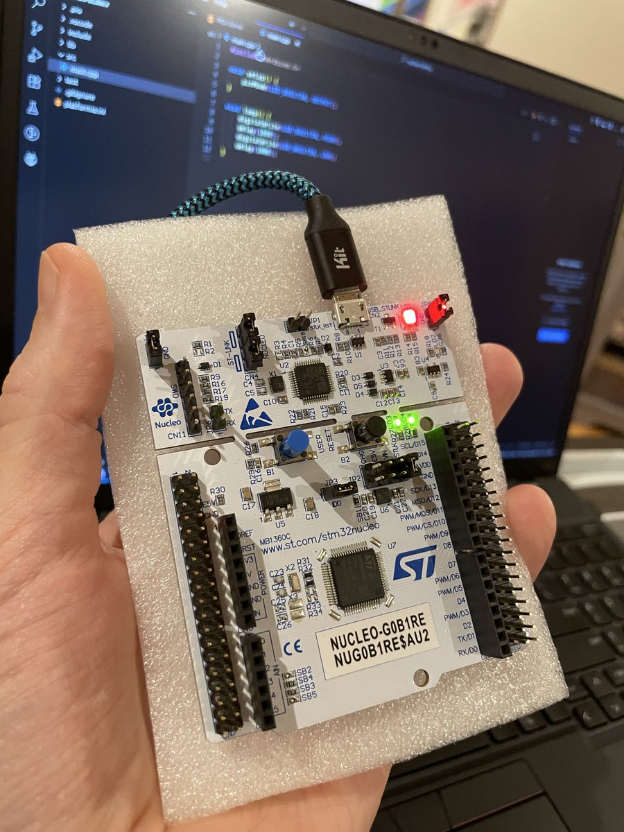 Been a long time since I did a Blinky project on a new platform. I’ve never played with <a href="/ST_World/">STMicroelectronics</a> STM32 before, so I thought it was time to broaden my horizons. Super easy to jump in with the Nucleo G0B1RE using <a href="/PlatformIO_Org/">PlatformIO</a> on Linux. Even got OpenOCD debugging going!