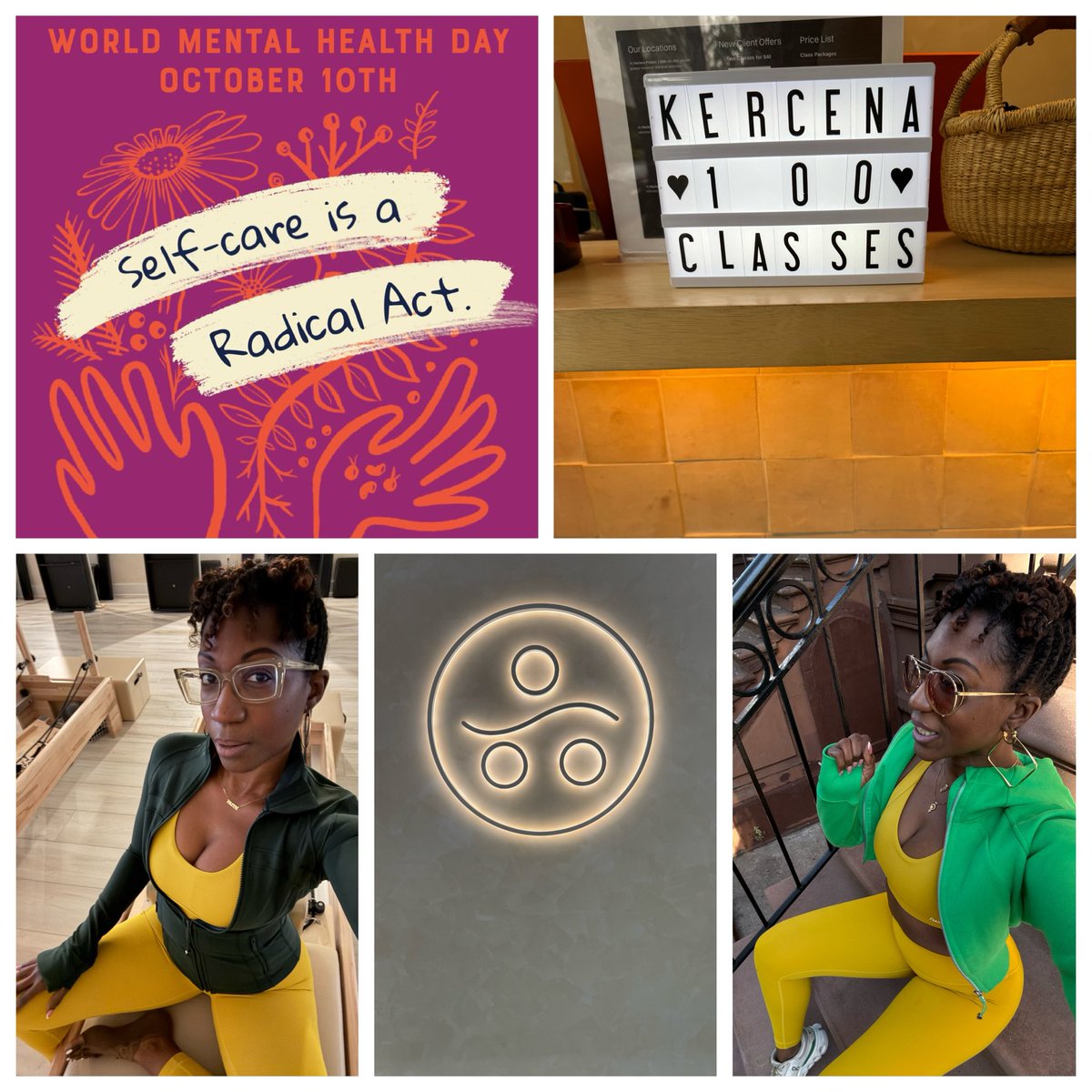 KerseWords's tweet photo. Happy #WorldMentalHealthDay! #ToGodBeTheGlory for my mental health. A key way God blesses me to do so is through exercise. This year, I started Pilates. Today, I took my 130th class at #HarlemPilates. That blessed me to venture out&take a cycling class last month at #HarlemCycle. https://t.co/otXSeGfCmV