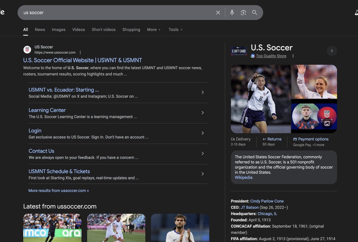 i search "US Soccer Schedule" and "US Soccer" and it returns the USWNT... not the USA game that's currently live vs Ecuador lol
