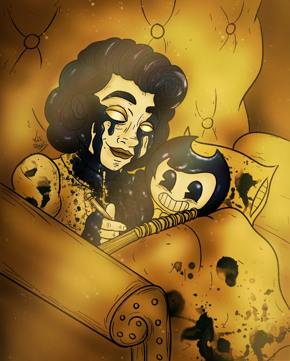 #Inkylovestream #bendy #fanart contest WINNER reveal for the Audrey and Bendy prompt goes to <a href="/KatAlystsStage/">Kat Alyst</a>!!! 
 
CONGRATULATIONS, Kat!!!!! 🤩🎉🎇

PRE-Order YOUR Exclusive print for signing ONLY Nov 2nd during our Inky Lovestream:

streamily.com/erinlehn