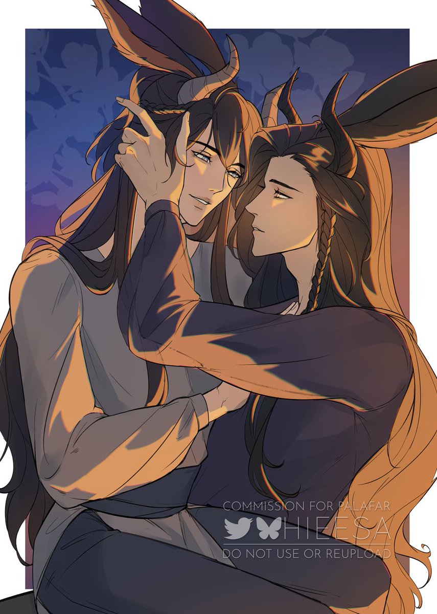 『Let me see your eyes, for I am fond of their blue.』

Commission done on #Vgen of a tragic bunboy couple in a soft moment💚

#VGenComm #ffxiv #ff14art #viera #maleviera