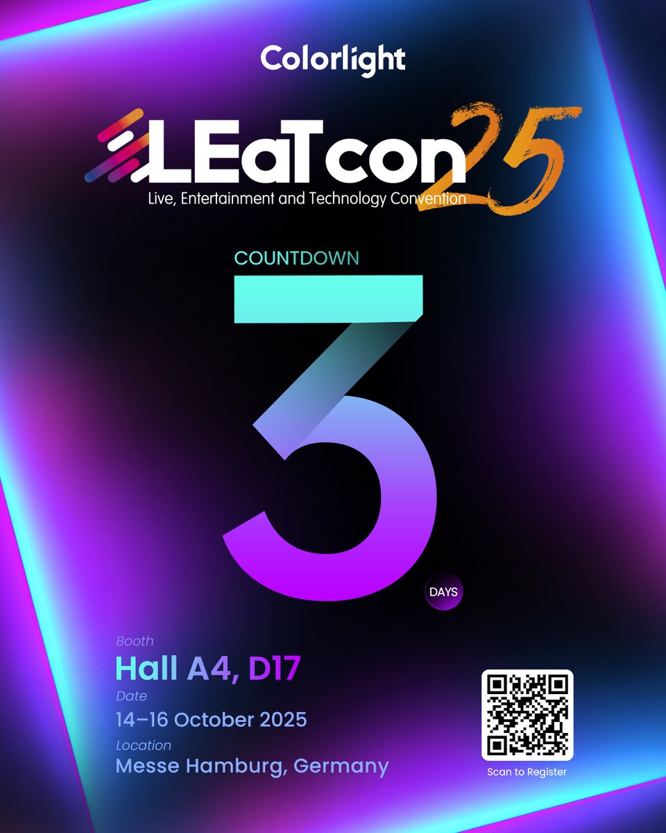 colorlightcloud's tweet image. 3 Days to Go｜#LEaTcon2025 Is Almost Here！

Explore advanced LED display technology from Colorlight  &amp;amp; Innlights Displaysolutions. 💡

Date: 14 – 16 October 2025
Location: Messe Hamburg, Germany

Look forward to seeing you at our booth📍, Hall A4, D17! 

#Colorlight #LEaTcon2025