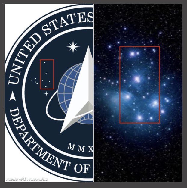 Gandalf_ElPulpo's tweet image. The US Space Force Seal shows the Pleiades Galaxy 🌌 Constellation
President Eisenhower reportedly met with Non-Human Intelligence 👽 three times during the 1950s: initially at Holloman Air Force Base, then at Edwards Air Force Base, and again at Holloman. The first encounter,…