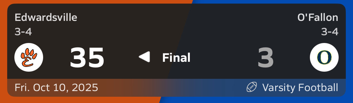 Edwardsville is able to take down O’Fallon 35-3 tonight. #IHSA