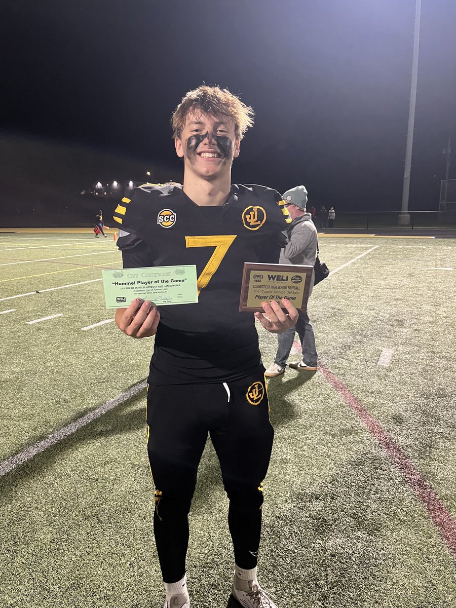 Mathew Witteman, Jonathan Law High School, rushed for 2 touchdowns and passed for 2 touchdowns, in a 34-13 win over Branford TheCoachWELI